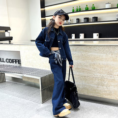 WZH191124-33 طقم جينز قطعتين ( جكيت + بنطلون + منديل )