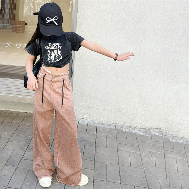 RM150424-22 طقم بناتي صيفي قطعتين ( بلوزة + بنطلون)