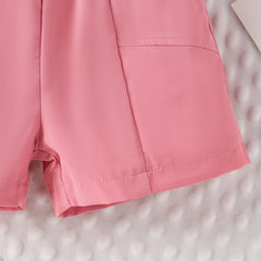 EU120424-9 طقم بناتي صيفي 3 قطع ( بلوزة + شورت + طاقية)