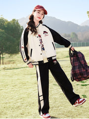 RM090424-3 بدلة سبورت قطني بناتي 3 قطع ( بلوزة + جكيت + بنطلون )