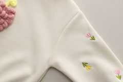 RM0115-11 طقم بناتي ربيعي خريفي مطرز بالورد قطعتين (بلوزة + بنطلون جينز ناعم)