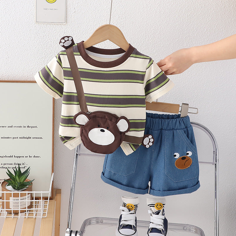 SSX220824-33 طقم صيفي قطعتين ( بلوزة بحقيبة قماش + شورت)