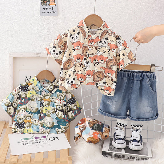 SSX220824-2 طقم صيفي قطعتين ( قميص + شورت)