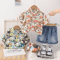 SSX220824-2 طقم صيفي قطعتين ( قميص + شورت)