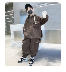 WZ261124-5 ترينج ولادي قطن ربيعي خريفي قطعتين ( جكيت + بنطلون)