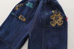 SSN040924-4 طقم جينز ولادي خريفي ربيعي 3 قطع ( بلوزة قطن + جكيت جينز + بنطلون جينز )