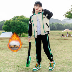 HBC040924-10 طقم بناتي شتوي مبطن فرو قطعتين ( جكيت + بنطلون)