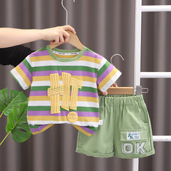 SSX220824-9 طقم ولادي قطعتين ( بلوزة قطنية + شورت ) توب كوليتي