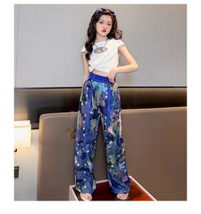 FU14042024-18 طقم بناتي صيفي قطعتين ( بلوزة + بنطلون)