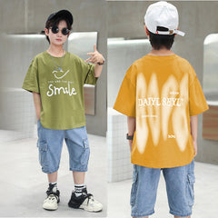 FU14042024-14 طقم ولادي صيفي قطعتين ( بلوزة + بنطلون جينز)