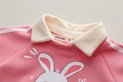 SSN040924-6 طقم بناتي قطعتين قطن خريفي ربيعي دافي ( بلوزة + بنطلون)