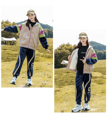 HBC040924-11 طقم بناتي شتوي مخمل مبطن فرو بالكامل بجي قطعتين ( جكيت + بنطلون)