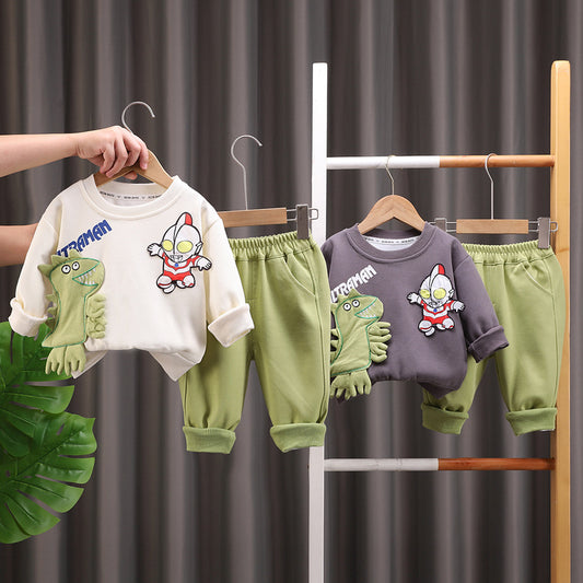 SSX220824-150 طقم ولادي قطن تقيل خريفي ربيعي ( بلوزة + بنطلون)