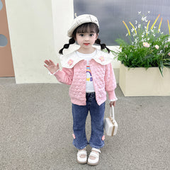 AO0508-64 طقم بناتي 3 قطع ( بلوزة + جكيت + بنطلون جينز )