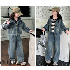 WZH191124-10 طقم جينز قطعتين (جكيت + بنطلون )