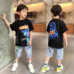 FU14042024-27 طقم ولادي قطعتين ( بلوزة + شورت)