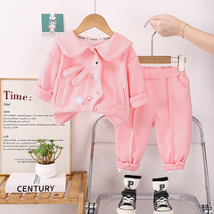 SSN040924-68 طقم بناتي قطن خريفي ربيعي دافي قطعتين ( جكيت + بنطلون)