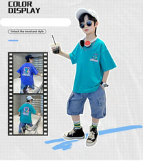 FU14042024-12 طقم ولادي صيفي قطعتين ( بلوزة + بنطلون)