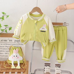 SSN040924-56 طقم بناتي ربيعي خريفي قطن تقيل 3 قطع ( جكيت + بنطلون + حقيبة)