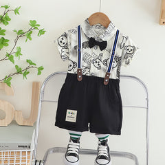 SSX220824-73 طقم صيفي قطعتين ( قميص مع ببيونة + شورت مع شيال)