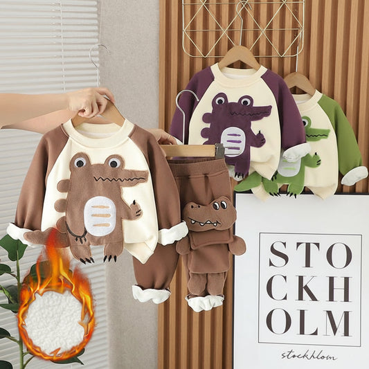 SSX220824-133 طقم شتوي تقيل مبطن فرو بالكامل قطعتين ( بلوزة + بنطلون)