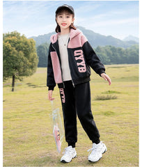 HBC040924-5 طقم بناتي شتوي تقيل مبطن فرو قطعتين ( جكيت + بنطلون)