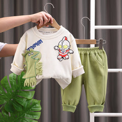 SSX220824-150 طقم ولادي قطن تقيل خريفي ربيعي ( بلوزة + بنطلون)