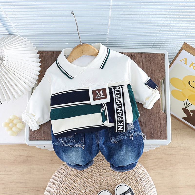 SSX220824-109 طقم ولادي قطعتين ( بلوزة + بنطلون جينز)