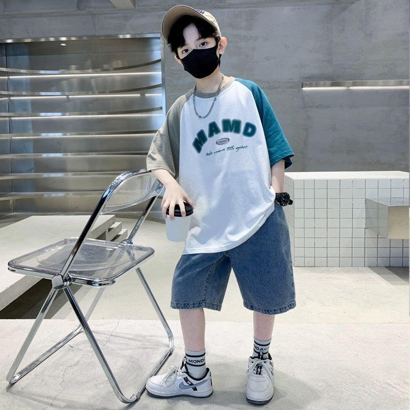 FU14042024-60 طقم ولادي صيفي قطعتين ( بلوزة + بنطلون)