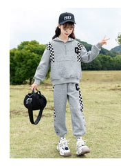 RM090424-6 بدلة رياضية تريننج قطن بناتي قطعتين ( بلوزة + بنطلون) رسومات بارزة خامة ممتازة