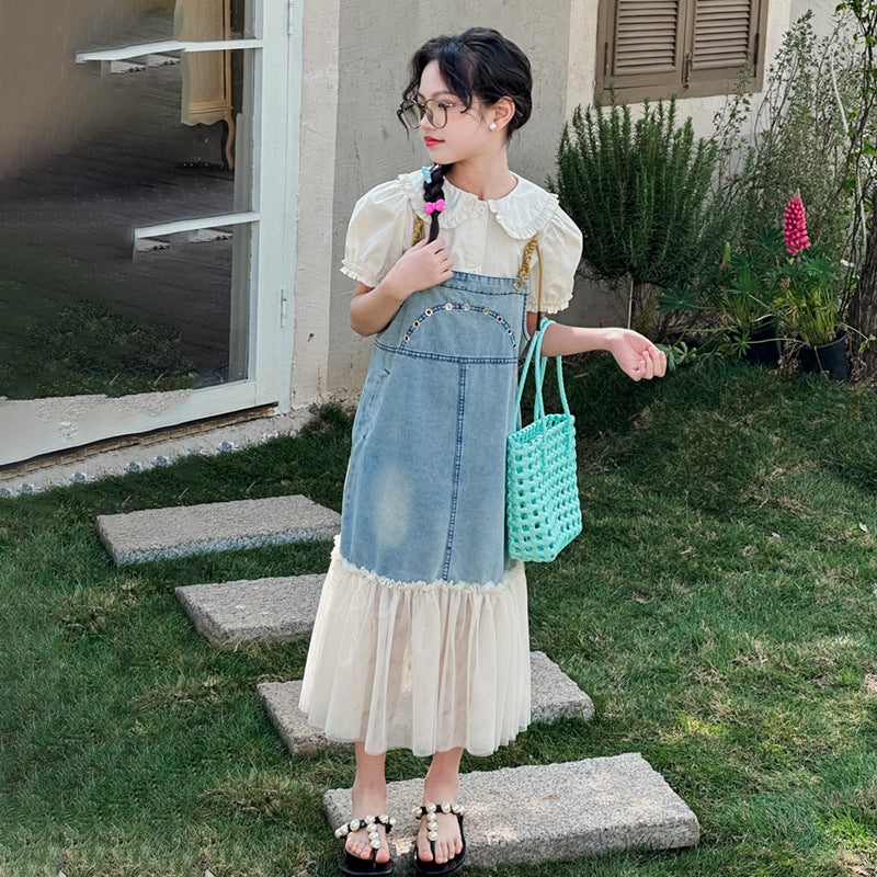 RM150424-34 فستان جينز بناتي مع قميص