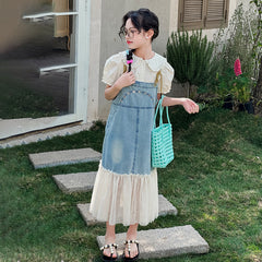 RM150424-34 فستان جينز بناتي مع قميص