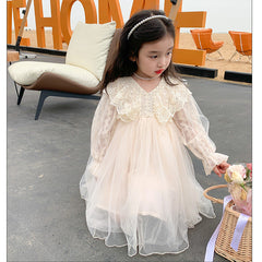 RM1231-06 فستان بناتي طبقات مزين باللولو والدانتيل