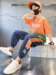 WZS040924-9 طقم ولادي صيفي قطني قطعتين (بلوزة + بنطلون)