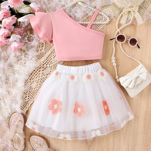 EU120424-35 طقم بناتي صيفي قطعتين ( بلوزة + تنورة)