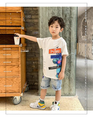 FU14042024-27 طقم ولادي قطعتين ( بلوزة + شورت)