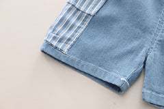 SSX220824-88 طقم جينز ولادي صيفي قطعتين ( قميص + شورت)