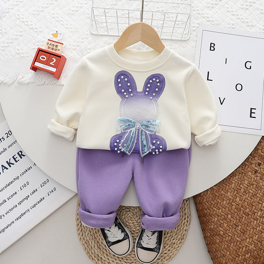 SSN040924-64 طقم بناتي ميكي قطن دافي خريفي ربيعي قطعتين ( بلوزة + بنطلون)