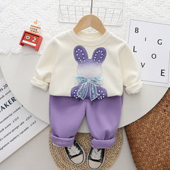 SSN040924-64 طقم بناتي ميكي قطن دافي خريفي ربيعي قطعتين ( بلوزة + بنطلون)