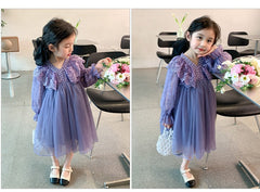 RM1231-06 فستان بناتي طبقات مزين باللولو والدانتيل