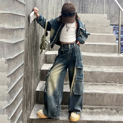 WZH191124-12 طقم جينز قطعتين ( جكيت + بنطلون)