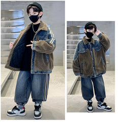 WZH301124-61 طقم شتوي ولادي قطعتين ( جكيت + بنطلون ) مبطن فرو تقيل بالكامل مناسب للثلج والاجواء شديدة البرد