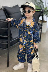 RM1227-17 طقم جينز برسومات مميزة بجي قطعتين ( جكيت + بنطلون)