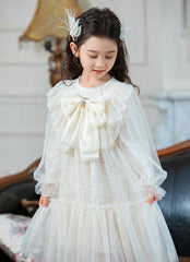 RM1231-03 فستان بناتي مزين بالبرق والشيفون مع ببيونة ستان