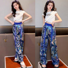 FU14042024-18 طقم بناتي صيفي قطعتين ( بلوزة + بنطلون)