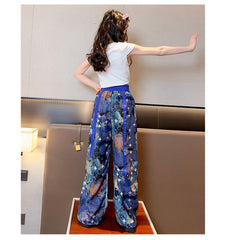 FU14042024-18 طقم بناتي صيفي قطعتين ( بلوزة + بنطلون)