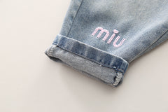 SSN040924-40 طقم بناتي جينز قطعتين ربيعي خريفي ( بلوزة + بنطلون جينز )