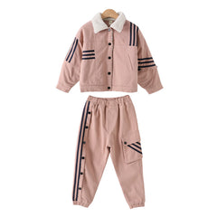 HBC040924-2 طقم بناتي شتوي مبطن فرو بالكامل قطعتين ( جكيت + بنطلون )