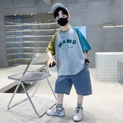 FU14042024-60 طقم ولادي صيفي قطعتين ( بلوزة + بنطلون)