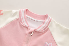 SSN040924-56 طقم بناتي ربيعي خريفي قطن تقيل 3 قطع ( جكيت + بنطلون + حقيبة)